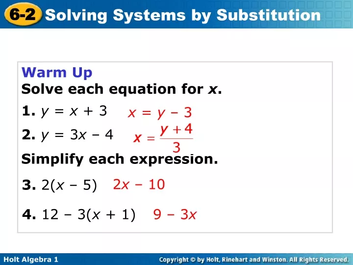 warm up solve each equation