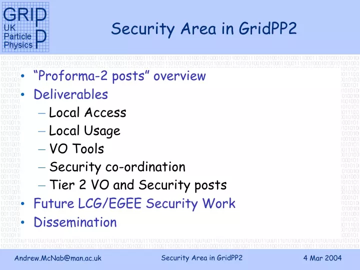 security area in gridpp2