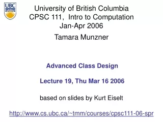 Advanced Class Design Lecture 19, Thu Mar 16 2006