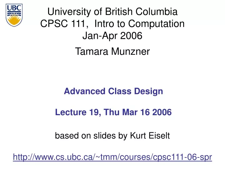 advanced class design lecture 19 thu mar 16 2006