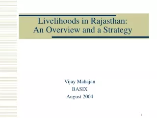 Livelihoods in Rajasthan:  An Overview and a Strategy