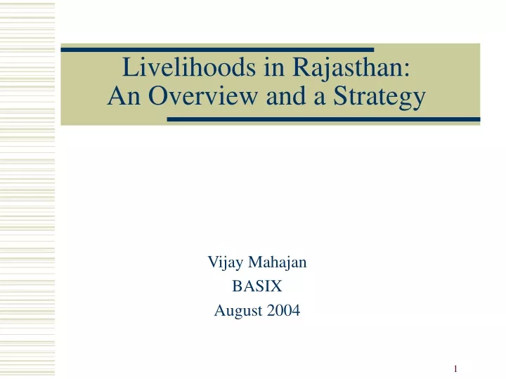 livelihoods in rajasthan an overview and a strategy