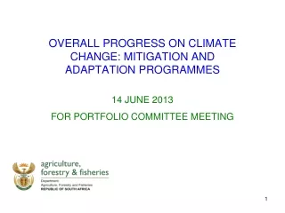 OVERALL PROGRESS ON CLIMATE CHANGE: MITIGATION AND ADAPTATION  PROGRAMMES 14 JUNE 2013