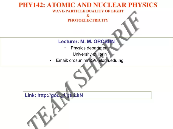 phy142 atomic and nuclear physics wave particle duality of light photoelectricity