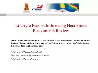Lifestyle Factors Influencing Heat Stress Response: A Review