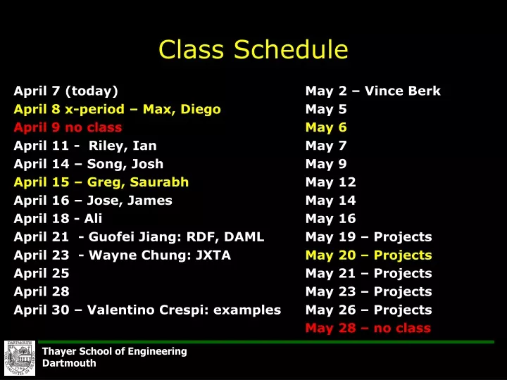class schedule