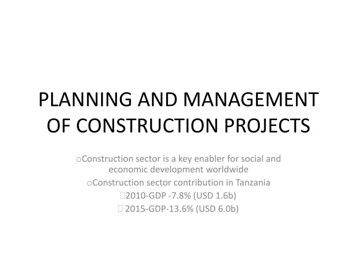 planning and management of construction projects