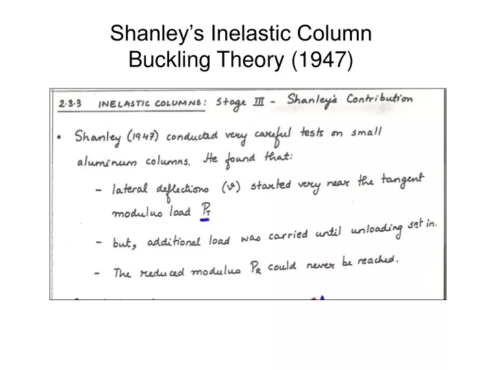 shanley s inelastic column buckling theory 1947