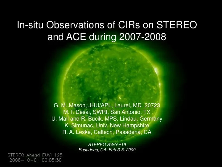 in situ observations of cirs on stereo