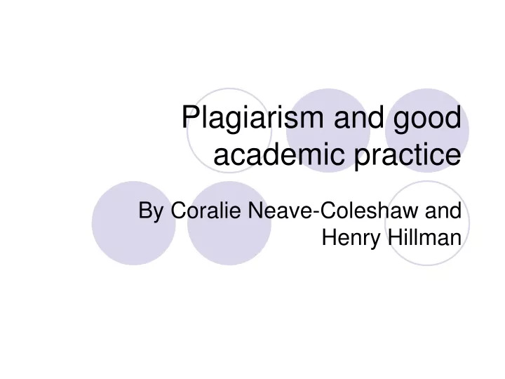 plagiarism and good academic practice