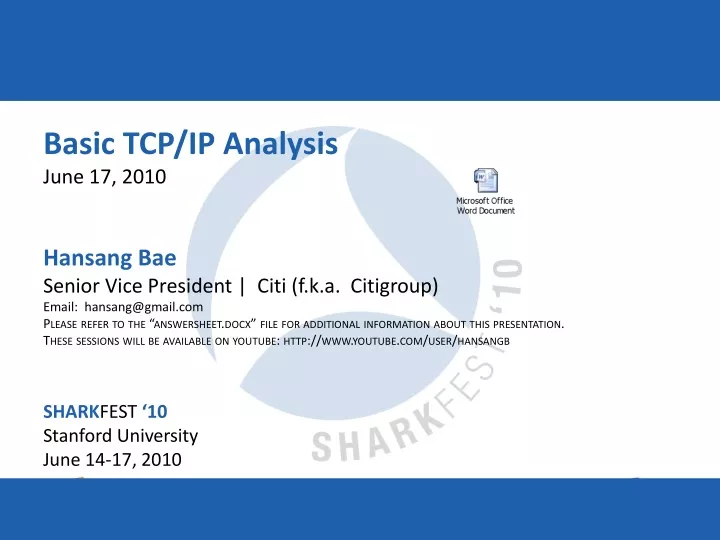 basic tcp ip analysis june 17 2010 hansang