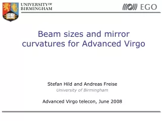 Beam sizes and mirror curvatures for Advanced Virgo