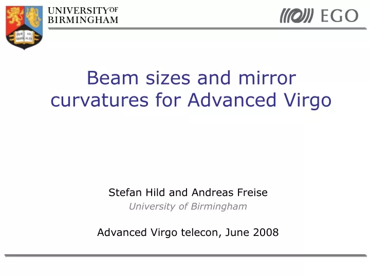 beam sizes and mirror curvatures for advanced virgo
