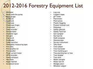2012-2016 Forestry Equipment List