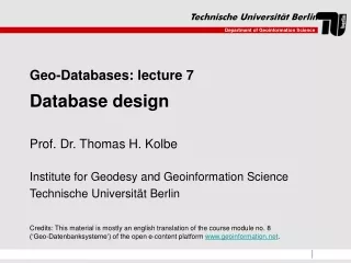 Geo-Databases: lecture 7 Database design