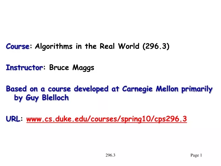 course algorithms in the real world