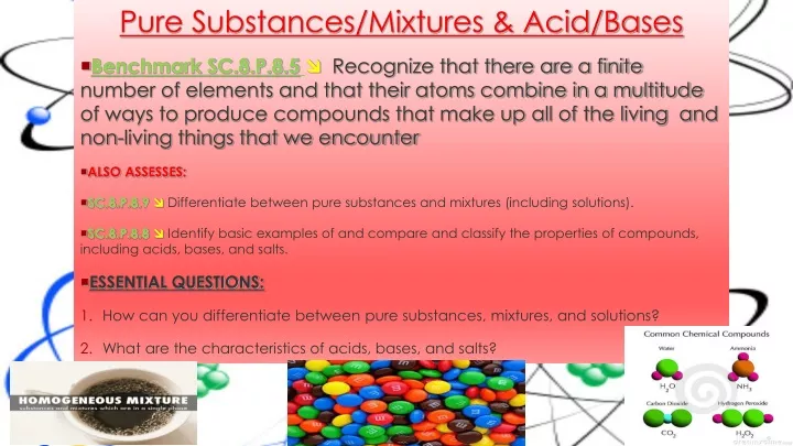 pure substances mixtures acid bases benchmark