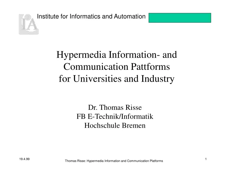 hypermedia information and communication pattforms for universities and industry
