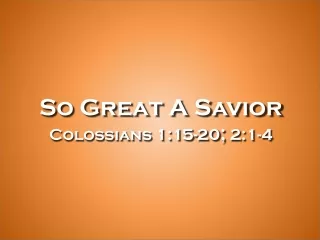 So Great A Savior Colossians 1:15-20 ;  2:1-4