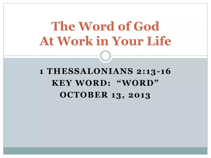 the word of god at work in your life