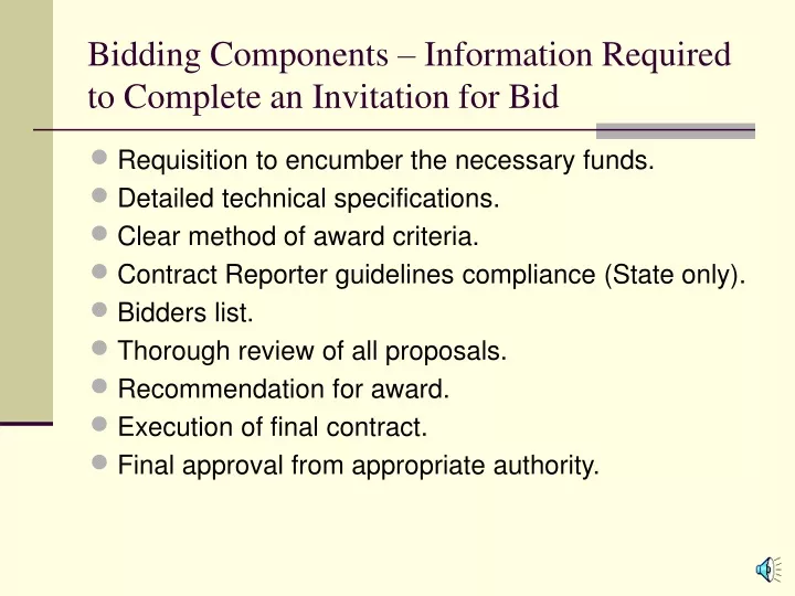 bidding components information required to complete an invitation for bid