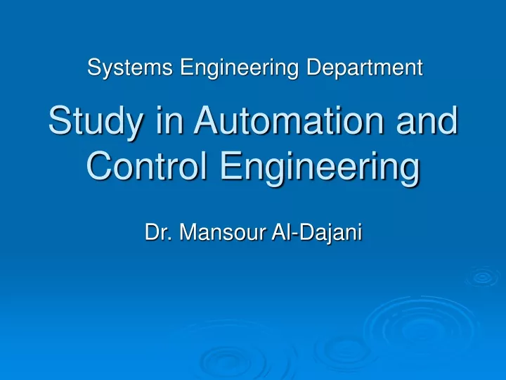 study in automation and control engineering