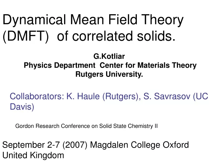 dynamical mean field theory dmft of correlated solids