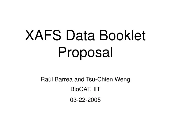 xafs data booklet proposal