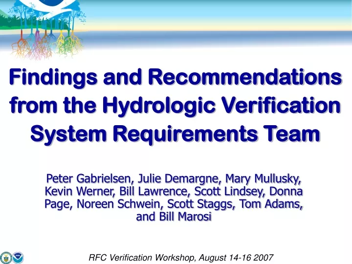 findings and recommendations from the hydrologic verification system requirements team