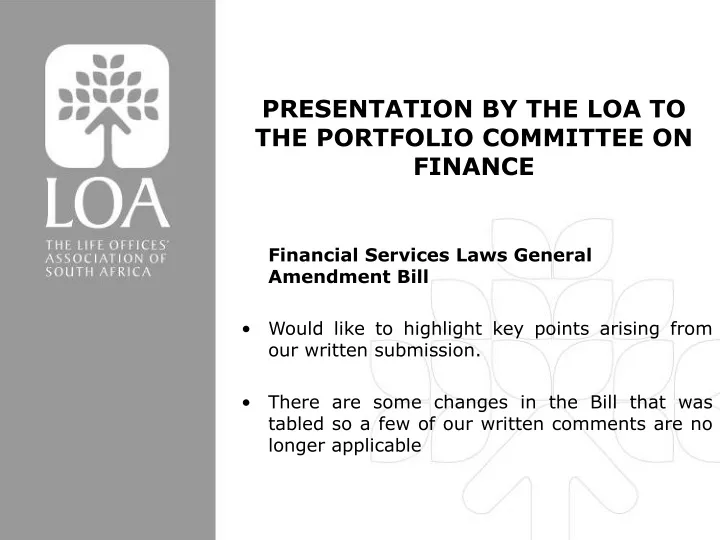 presentation by the loa to the portfolio