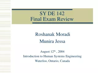 SY DE 142 Final Exam Review