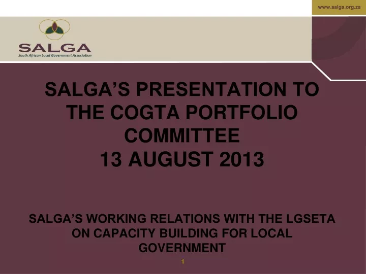 salga s presentation to the cogta portfolio committee 13 august 2013