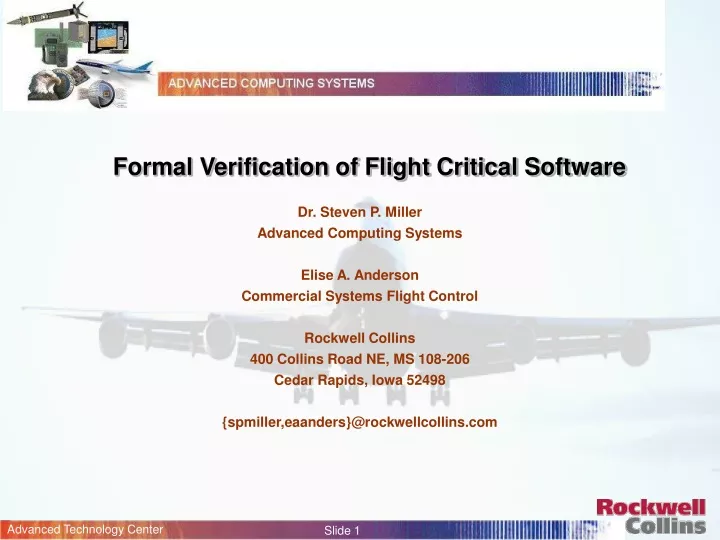 formal verification of flight critical software