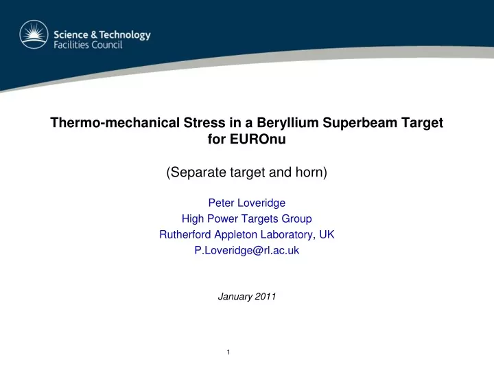thermo mechanical stress in a beryllium superbeam target for euronu separate target and horn