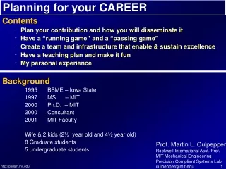 Planning for your CAREER