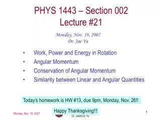 PHYS 1443 – Section 002 Lecture #21