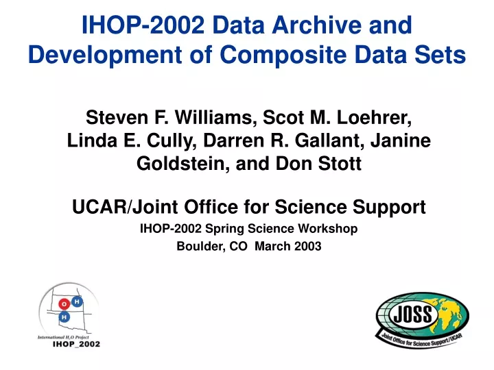 ihop 2002 data archive and development of composite data sets