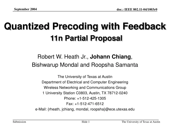 quantized precoding with feedback 11n partial proposal