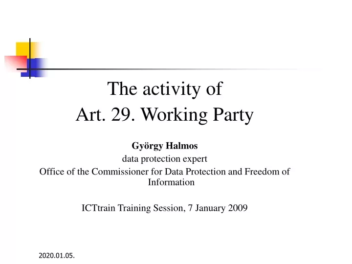the activity of art 29 working party