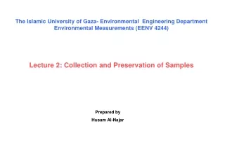Lecture 2: Collection and Preservation of Samples