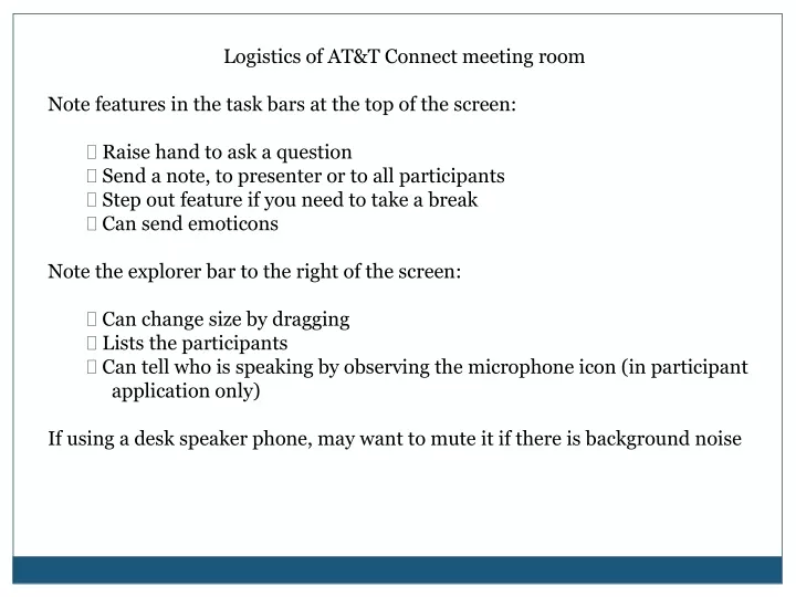 logistics of at t connect meeting room note