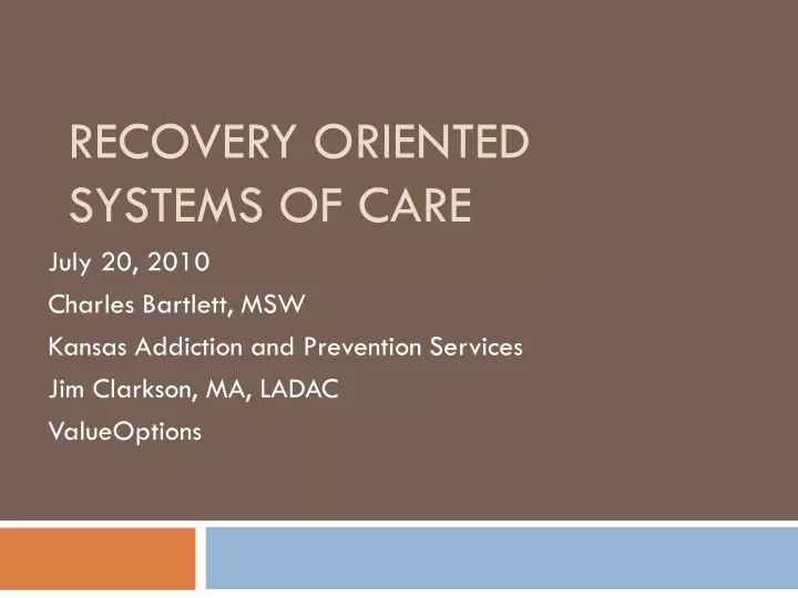 recovery oriented systems of care
