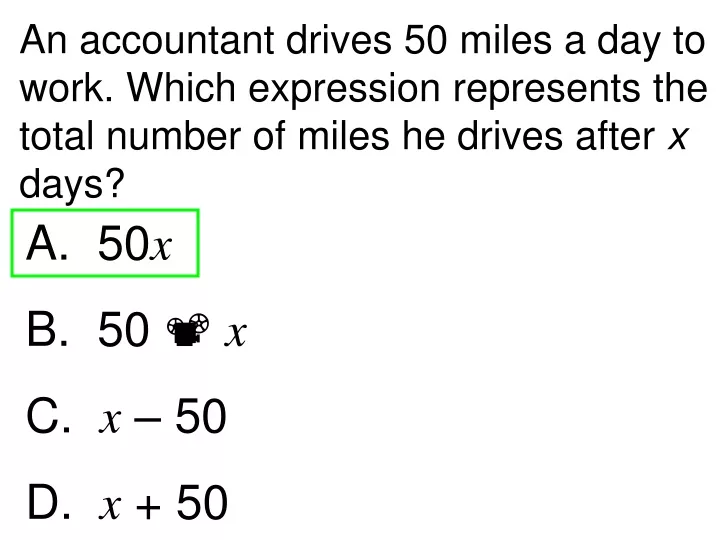 an accountant drives 50 miles a day to work which