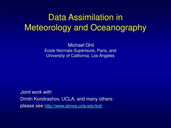 data assimilation in meteorology and oceanography