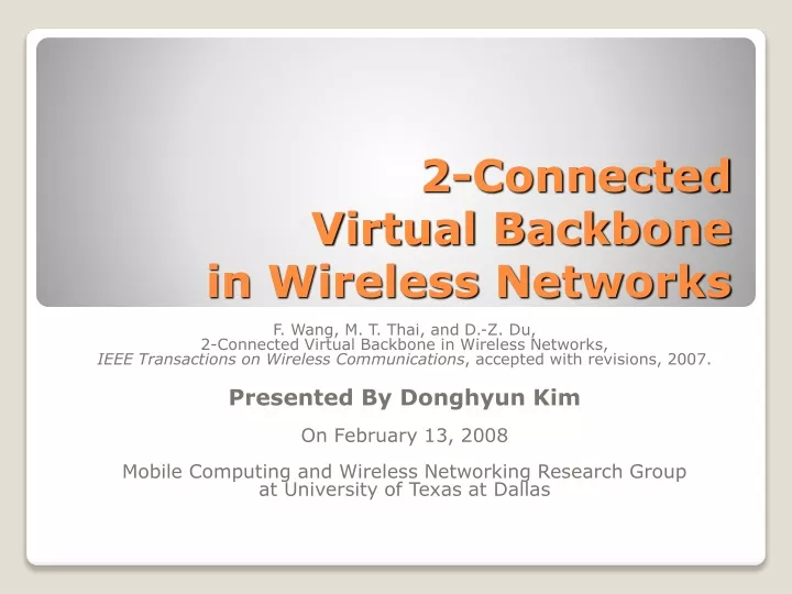 2 connected virtual backbone in wireless networks