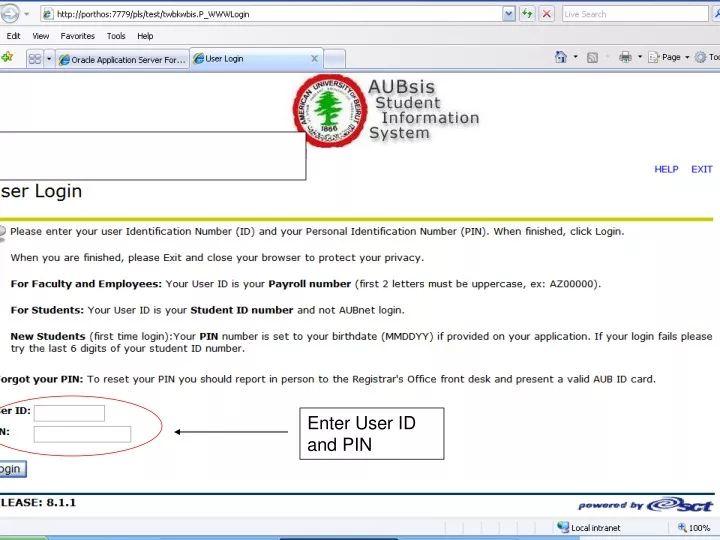 enter user id and pin