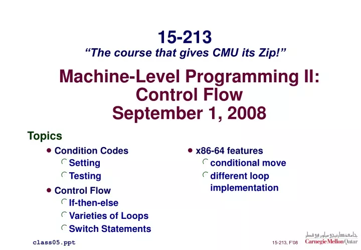 machine level programming ii control flow september 1 2008