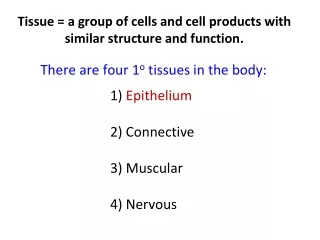Tissue = a group of cells and cell products with similar structure and function.