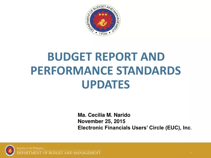 budget report and performance standards updates