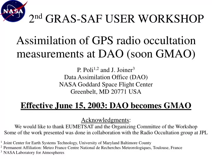 2 nd gras saf user workshop